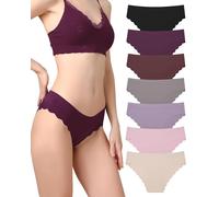 Levao Pack of 7 Seamless Briefs Women's Underpants Seamless Underwear Wave Hemmed Hipster Soft Stretch Panties Invisibles No Show Breathable Bikini S-XL, Pack C, L