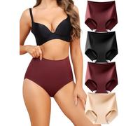LEVAO Women Tummy Control Seamless Underwear High Waisted Panties No Show Nylon Briefs Plus Size 4 Pack, Reddish Brown*2,nude,black, M