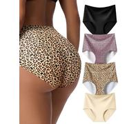 LEVAO Women's Seamless Underwear High Waist No Show Briefs Zero Compression, Black, Pink Leopard Print, Yellow Leopard Print, Nude, M