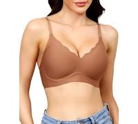 LEVAO Women's Seamless Wireless Push Up Bras Adjustable T-Shirt Bralettes, Coffee, L