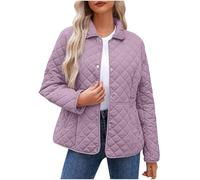 Levdog Women's Quilted Jackets Long Sleeve Button Down Diamond Puffer Jacket Lightweight Outerwear Coats with Pockets, Light Purple, Medium