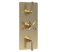 Balterley Concealed Thermostatic Shower Valve with Diverter, Traditional Lever & Crosshead Handles, Rectangular Plate Bathroom Shower Valve, Triple Control 3 Outlet - 120 x 136 x 280mm (Brushed Brass)