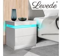 Levede 2 Drawer Bedside Table White High Gloss Rgb Led Nightstand Cabinet