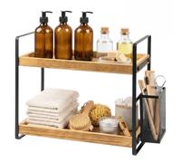 Levede 2-Tier Bathroom Organiser with Side Basket, Vanity & Kitchen Shelf | Pine Wood Iron Frame,20Kg Load,Double Tier Shelf Side Basket,Kitchen Storage Organisation,Pantry Organiser,Bathroom Use