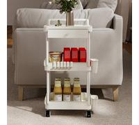 Levede 3 Tier Kitchen Trolley Cart White Metal Rolling Storage Rack Island