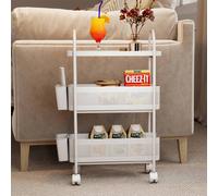 Levede 3 Tier Narrow Trolley Cart Wheels Pull out Hanging Storage Basket in White Levede White