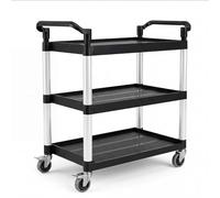 Levede 3 Tier Rolling Tool Trolley Black, Heavy Duty Storage Trolley with Wheels, 150kg Capacity Kitchen Trolley on Wheels with Lockable Castors, Utility Drinks Trolley for Garage Workshop Home