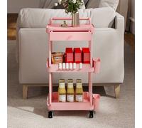 Levede 3 Tier Storage Trolley Cart Wheels Kitchen Utility Rolling Rack Shelf in Pink Levede Pink
