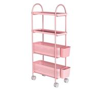 Levede 4 Tier Kitchen Storage Trolley Cart on Wheels for Narrow Space Metal Pink