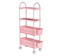 Levede 4 Tier Kitchen Storage Trolley Cart Wheels Narrow Space Metal Pink Levede Pink