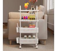 Levede 4 Tier Kitchen Trolley Cart Narrow Wheels Pull out Bakset Storage Bin in White Levede White
