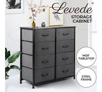 Levede 8 Drawer Fabric Dresser Wood Top Dark Grey