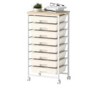 Levede 8-Drawer Storage Trolley with Wooden Top, Heavy Duty Rolling Utility Cart on Wheels with Lockable Brakes, Mobile Organizer for Office, Kitchen, Living Room, Craft, Makeup - White