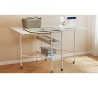 Levede Adjustable Sewing Table with Storage Shelves & Lockable Wheels