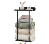 Levede Adjustable Towel Rack Wall Mounted - 41-75cm Telescopic Bathroom Towel Storage with Shelf & 3 Hooks, Self-Adhesive or Drill Installation, Heavy Duty Carbon Steel, Matte Black