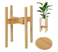 Levede Adjustable Wooden Plant Stand with Tray, Fits 8.5-12 Inch Pots, Indoor Mid Century Style Plant Stand for Living Room and Home Decor