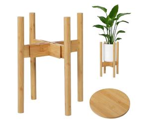 Levede Adjustable Wooden Plant Stand with Tray, Fits 8.5-12 Inch Pots, Indoor Mid Century Style Plant Stand for Living Room and Home Decor