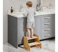 Levede Bamboo Step Stool With Handle Shelf Footstool Bathroom Kitchen Bed