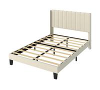 Levede Bed Frame Double King Metal Wood Winger Panel Soft Upholstered Headboard - Beige-Double/4FT6