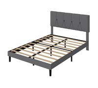 Levede Bed Frame Upholstered Linen Fabric Wooden Slats with Headboard in Grey | Size: King Levede Grey King