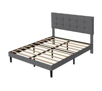 Levede Bed Frame Upholstered Linen Headboard Tufted Wooden Slat Grey | Size: Double Levede Grey Double