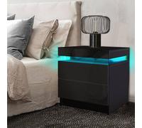 Levede Bedside Table 2 Drawers RGB LED High Gloss Nightstand Cabinet in Black Levede Black