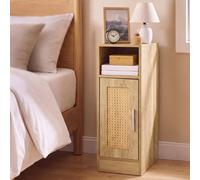 Levede Bedside Table 2 Pcs Slim Bedside Table With Storage Rattan Door Wood