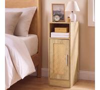 Levede Bedside Table 2 Pcs, Slim Bedside Table with Storage, Rattan Door, Wood in Brown Levede Brown