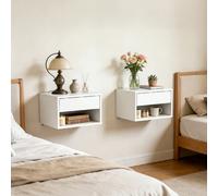 Levede Bedside Table Floating Set Of 2 Wall Mounted Drawer Open Shelf White