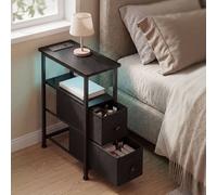 Levede Bedside Table, Narrow Side Table with LED, Charging Station in Black Levede Black