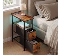 Levede Bedside Table, Narrow Side Table with LED, Charging Station in Brown Levede Brown