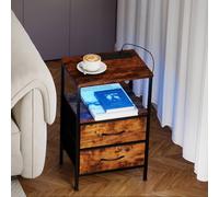 Levede Bedside Table RGB LED USB Ports Bedroom 2 Storage Drawers End Table in Brown Levede Brown