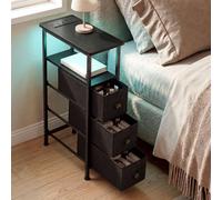 Levede Bedside Table with LED Light, Charging, 3 Fabric Drawers in Black Levede Black