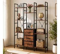 Levede Book Shelves 3 Fabric Drawers Tall Storage Unit For Living Room,brown