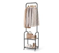 Levede Clothes Rack Garment Organizer 2 Shelf Locking Wheels Bedroom Black | Carbon Steel, Space Saving, Double Shelves, 40KG Capacity, 4 Lockable Wheels, Bedroom, Laundry Room, Entryway, Home Storage