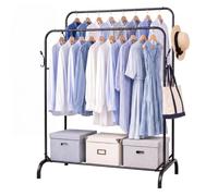 Levede Clothes Rail 2 Rods Hanging Rails Carbon Steel Rack Bedroom Black | Double hanging rails, 3-tier bottom shelf, 4 side hooks, 95kg capacity, steel frame, wide stable base, black finish