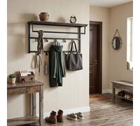 Levede Coat Rack Wall Mounted 10Kg Wooden Shelf Hooks Hanger Metal,brown