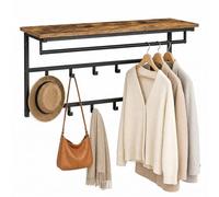 Levede Coat Rack Wall Mounted 10kg Wooden Shelf Hooks Hanger Metal,Brown | Wall Mounted Shelf, Hanging Rail And Coat Hooks, E1 Particle Board Metal Frame, Entryway Bedroom Storage, 3-In-1 Design