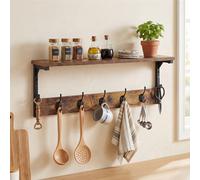 Levede Coat Rack Wall Mounted Shelf 7 Hooks Wooden Entryway Storage Brown