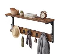 Levede Coat Rack Wall Mounted Shelf 7 Hooks Wooden Entryway Storage Brown | E1 Particle Board,Iron Frame,7 Hooks Wall Mounted Coat Rack,Shelf Storage,5kg Hook Capacity,Entryway Bedroom Storage