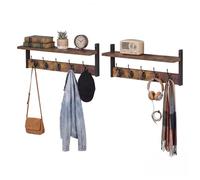 Levede Coat Rack Wall Mounted Wooden Hook Hanger Storage Shelf 2 Pack | E1 Particle Board,Iron Frame,2 Pack Wall Mounted Rack,Shelf With Five Hooks,5kg Hook Capacity,Entryway Bedroom Storage