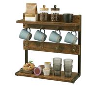 Levede Coffee Mug Holder Stand, Holds 8 Mugs Countertop Mug Tree with Storage Base, 2 Tier Cup Organiser for Kitchen, Coffee Bar & Dining Table, Rustic Brown