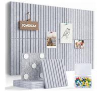 Levede Cork Board Alternative 60x90cm, Felt Bulletin Board, 6 Pack Self Adhesive Notice Board Tiles, Acoustic Pin Board Wall Panels, with 30 Push Pins & 40 Adhesive Tabs, Grey