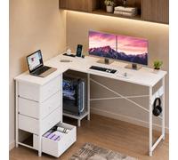 Levede Corner Desk,l Shaped With Drawers,power Outlet,office Gaming,wood,white