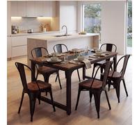 Levede Dining Table 4-6 Seater Retro Kitchen Adjustable Foot for Home, Walnut in Brown Levede Brown