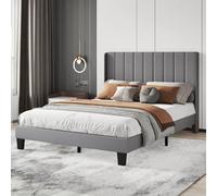 Levede Double Bed Frame Metal And Wood Plush Upholstered Mattress Base