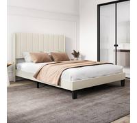 Levede Double Plush Upholstered Panel Bed Beige