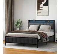 Levede Double Bed Frame Upholstered Headboard Metal Base Led Usb Lights