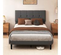 Levede Double Bed Frame Upholstered Linen Fabric Wooden Slats With Headboard