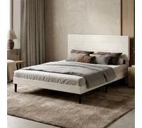Levede Double Bed Frame With Upholstered Headboard Velvet Foam White Fabric